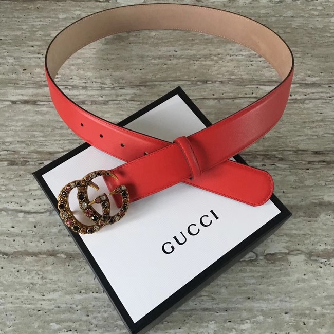 Gucci Leather belt with crystal Double G buckle 480199 red