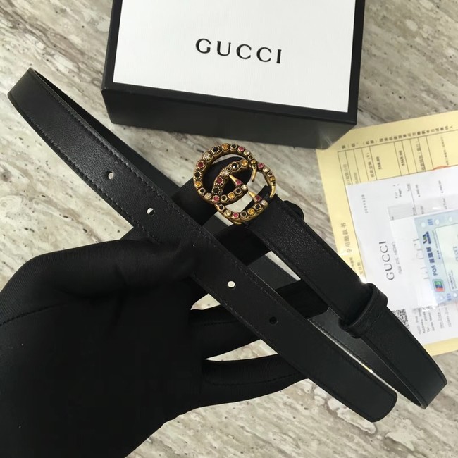 Gucci Leather belt with crystal Double G buckle G22555 black
