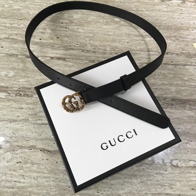 Gucci Leather belt with crystal Double G buckle G22555 black