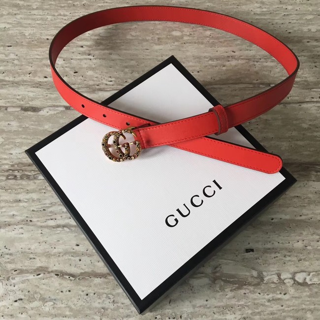 Gucci Leather belt with crystal Double G buckle G22555 red