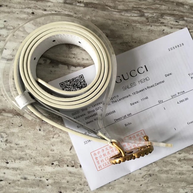 Gucci Leather belt with crystal Double G buckle G22555 white