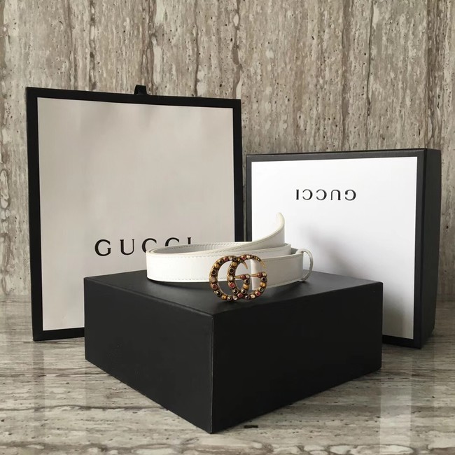 Gucci Leather belt with crystal Double G buckle G22555 white