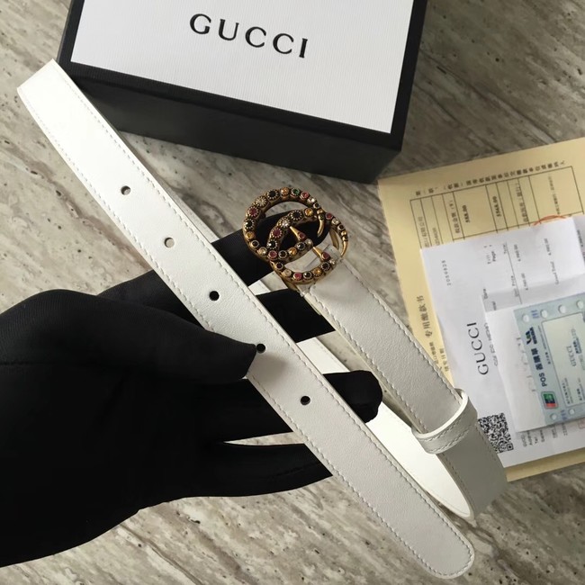 Gucci Leather belt with crystal Double G buckle G22555 white