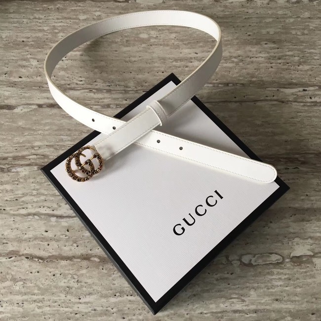 Gucci Leather belt with crystal Double G buckle G22555 white