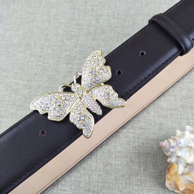 Gucci leather belt with butterfly 499553 black Gold Buckle