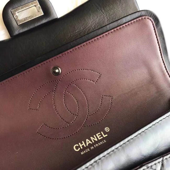 Chanel Flap Original Cowhide Leather 30225 black Silver chain