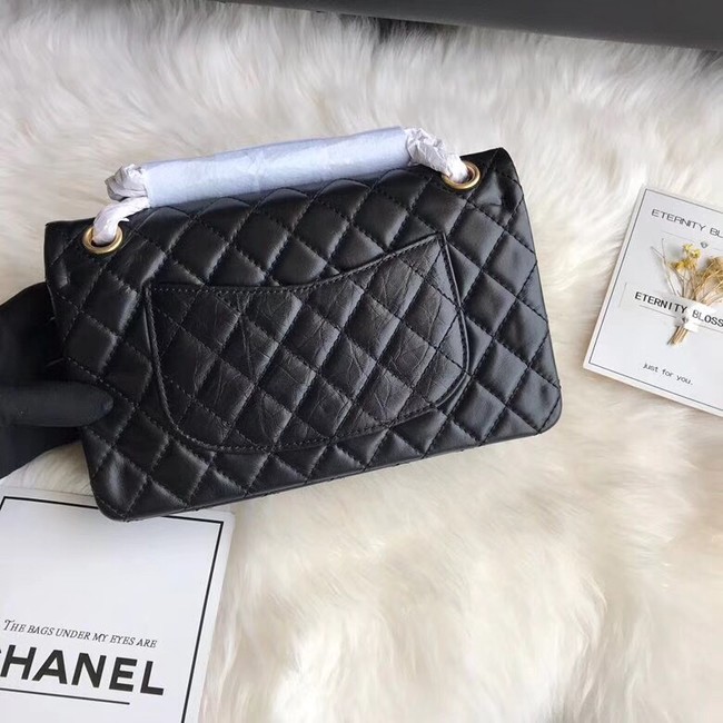 Chanel Flap Original Cowhide Leather 30225 black gold chain