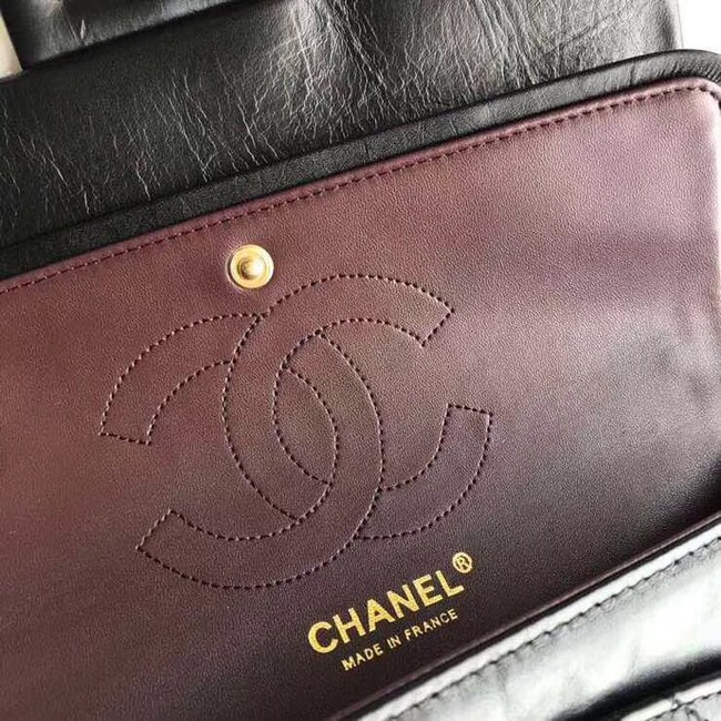 Chanel Flap Original Cowhide Leather 30225 black gold chain