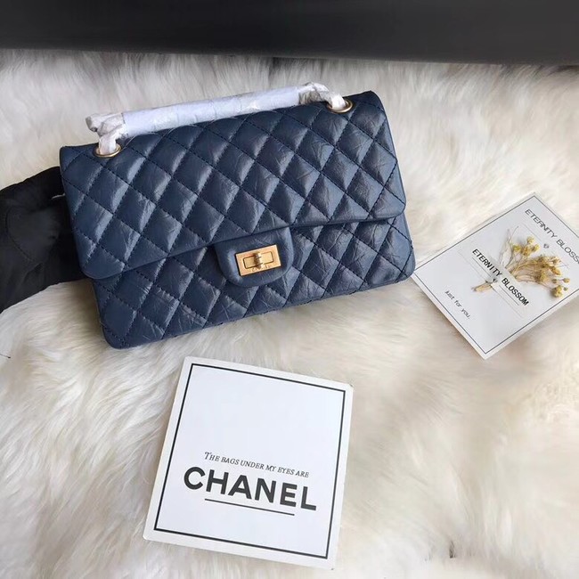 Chanel Flap Original Cowhide Leather 30225 blue gold chain