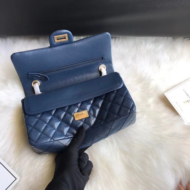 Chanel Flap Original Cowhide Leather 30225 blue gold chain