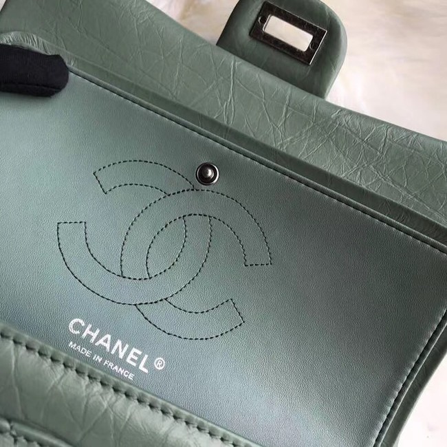Chanel Flap Original Cowhide Leather 30225 green Silver chain