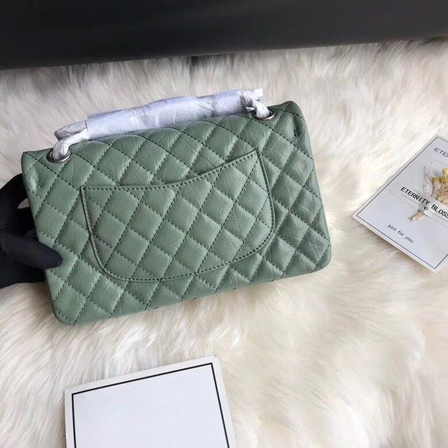 Chanel Flap Original Cowhide Leather 30225 green Silver chain