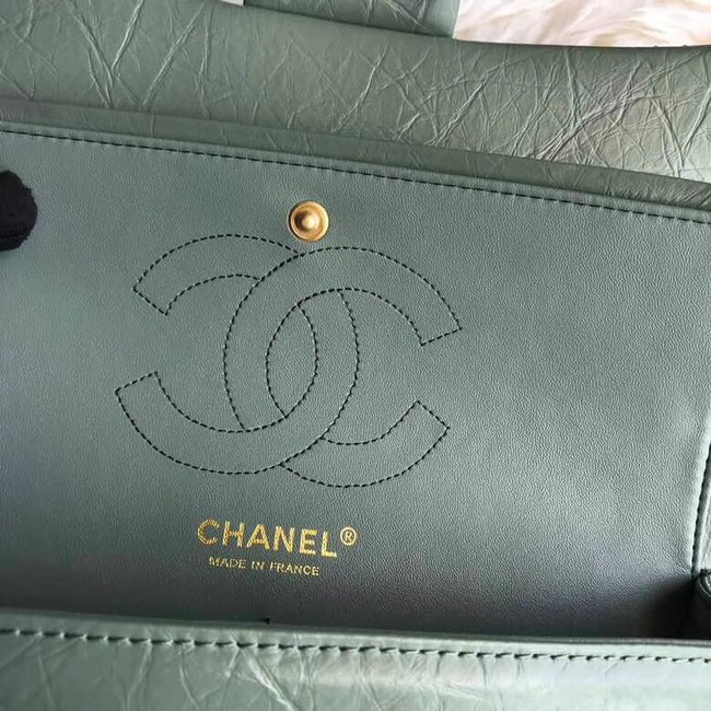 Chanel Flap Original Cowhide Leather 30225 green gold chain
