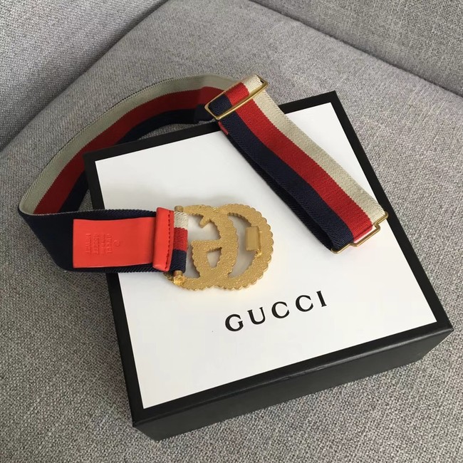 Gucci Web elastic belt with torchon Double G buckle 524101 red&white&blue