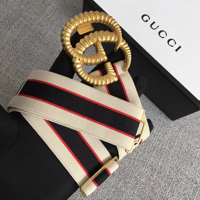 Gucci Web elastic belt with torchon Double G buckle A524101 white&blue