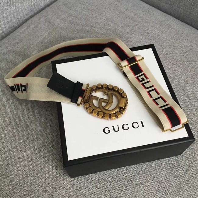 Gucci stripe belt with Double G and crystals 499633 white&blue
