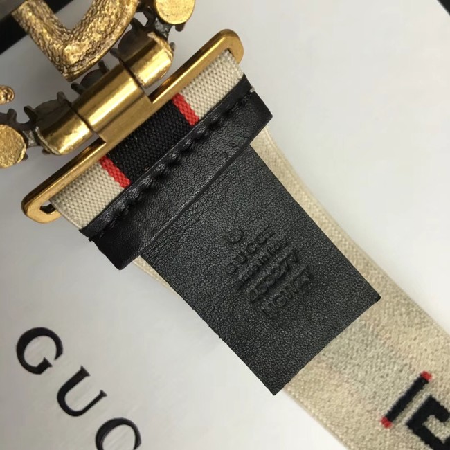 Gucci stripe belt with Double G and crystals 499633 white&blue