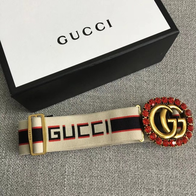 Gucci stripe belt with Double G and crystals 499633 white&blue