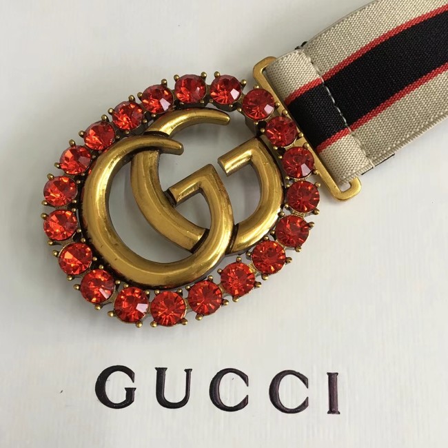 Gucci stripe belt with Double G and crystals 499633 white&blue