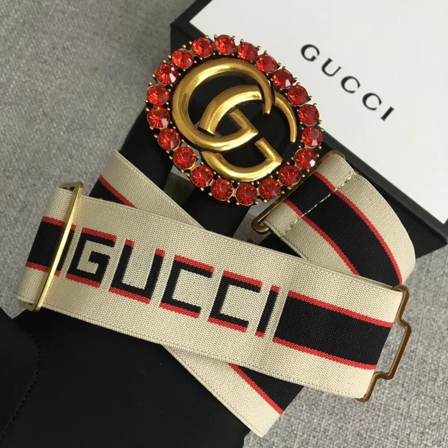 Gucci stripe belt with Double G and crystals 499633 white&blue