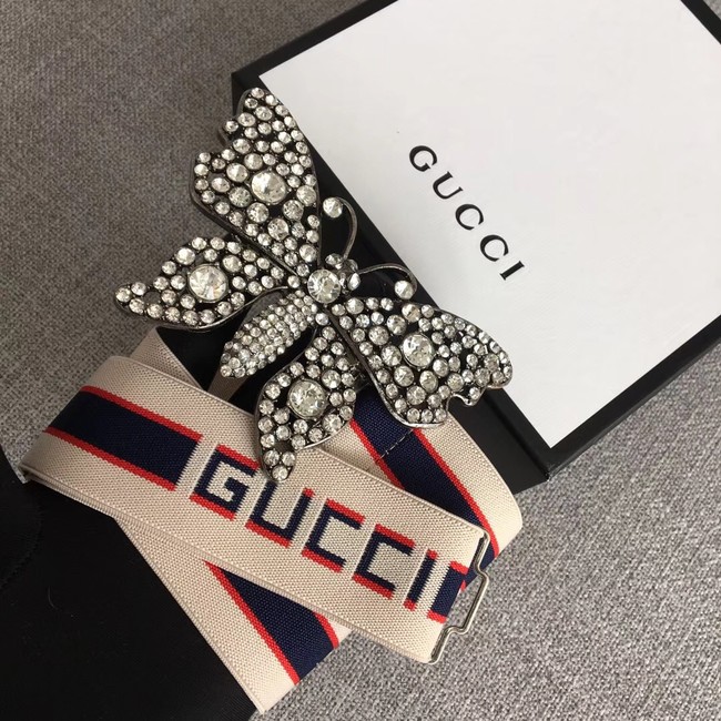 Gucci stripe belt with butterfly 499633 white&blue