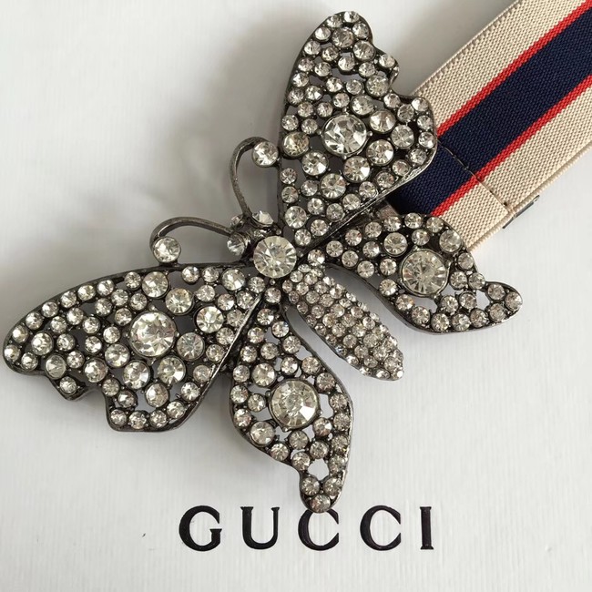 Gucci stripe belt with butterfly 499633 white&blue