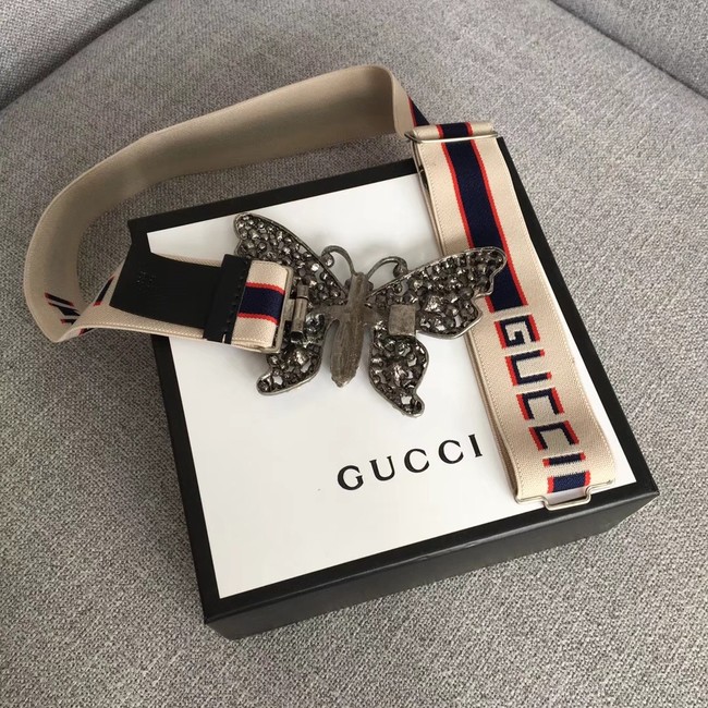 Gucci stripe belt with butterfly 499633 white&blue