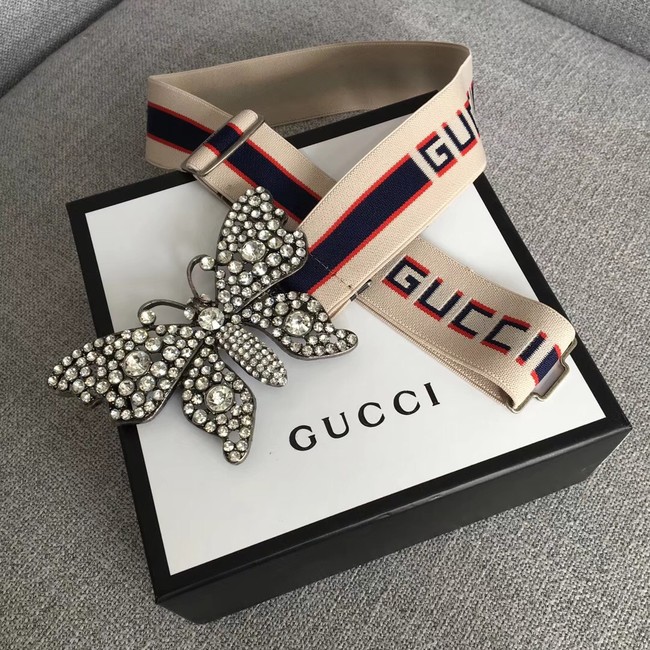 Gucci stripe belt with butterfly 499633 white&blue