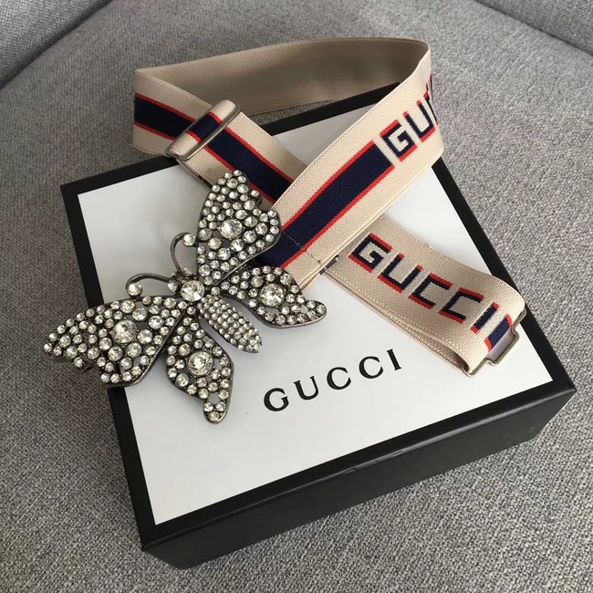 Gucci stripe belt with butterfly 499633 white&blue