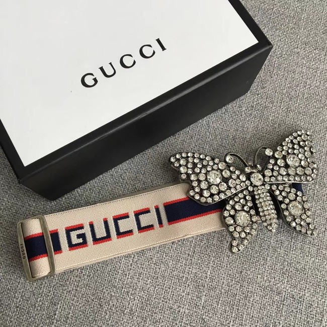 Gucci stripe belt with butterfly 499633 white&blue