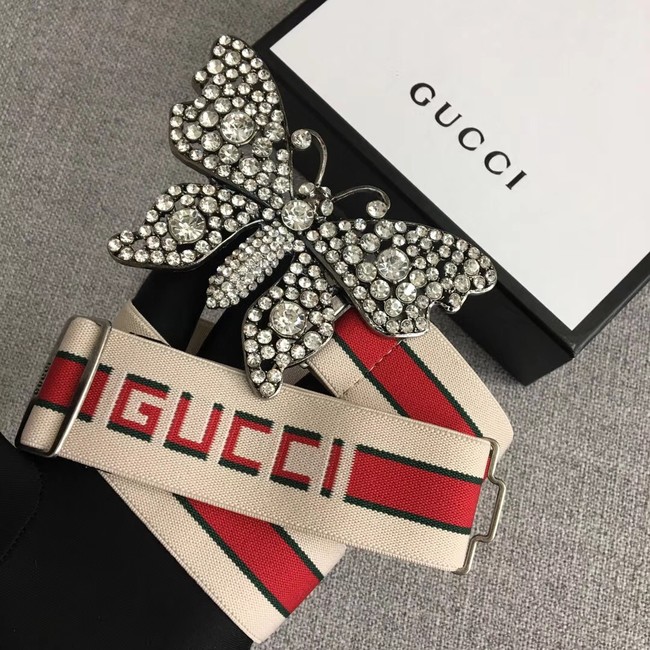 Gucci stripe belt with butterfly 499633 white&red