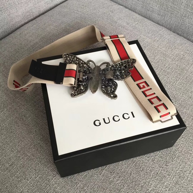Gucci stripe belt with butterfly 499633 white&red