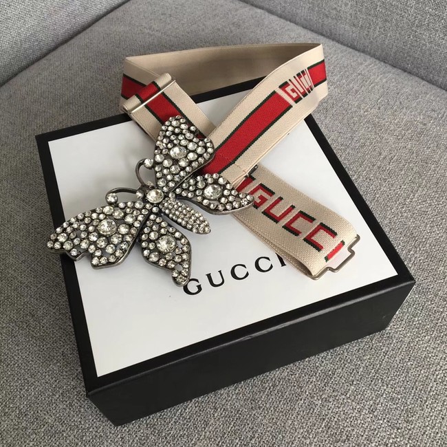 Gucci stripe belt with butterfly 499633 white&red