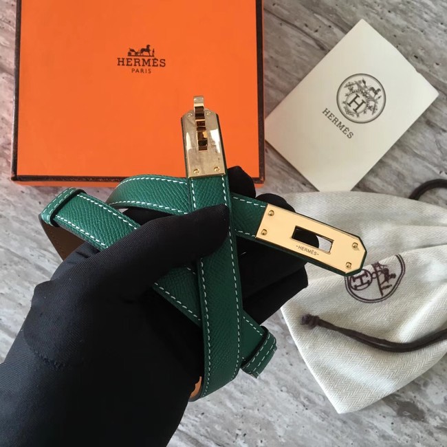 Hermes original epsom leather Kelly belt H069854 green gold plated metal