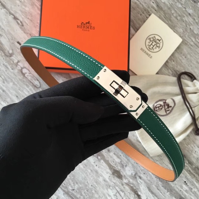 Hermes original epsom leather Kelly belt H069854 green silver plated metal