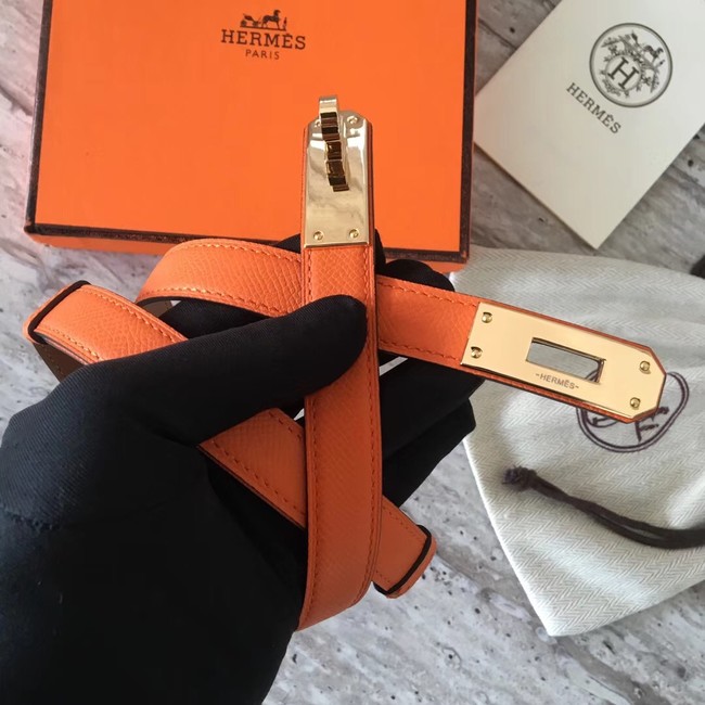 Hermes original epsom leather Kelly belt H069854 orange gold plated metal