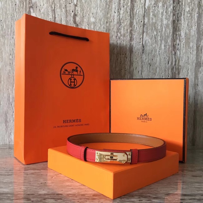 Hermes original epsom leather Kelly belt H069854 red gold plated metal