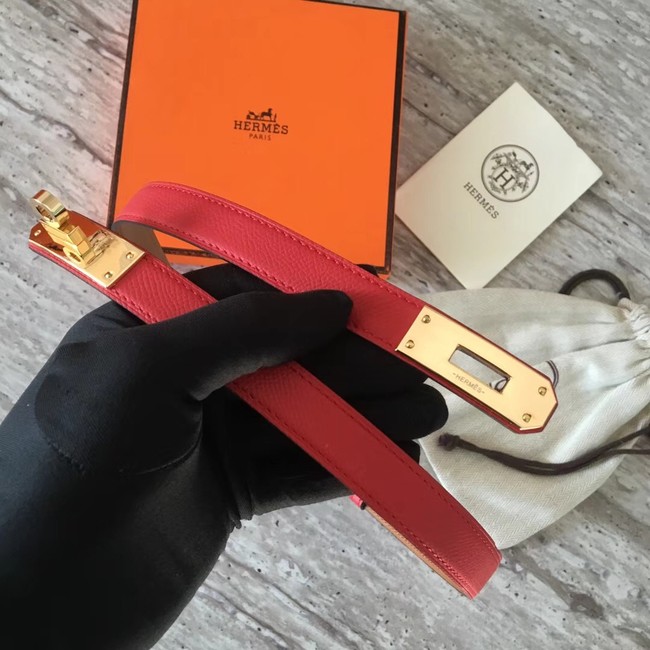 Hermes original epsom leather Kelly belt H069854 red gold plated metal