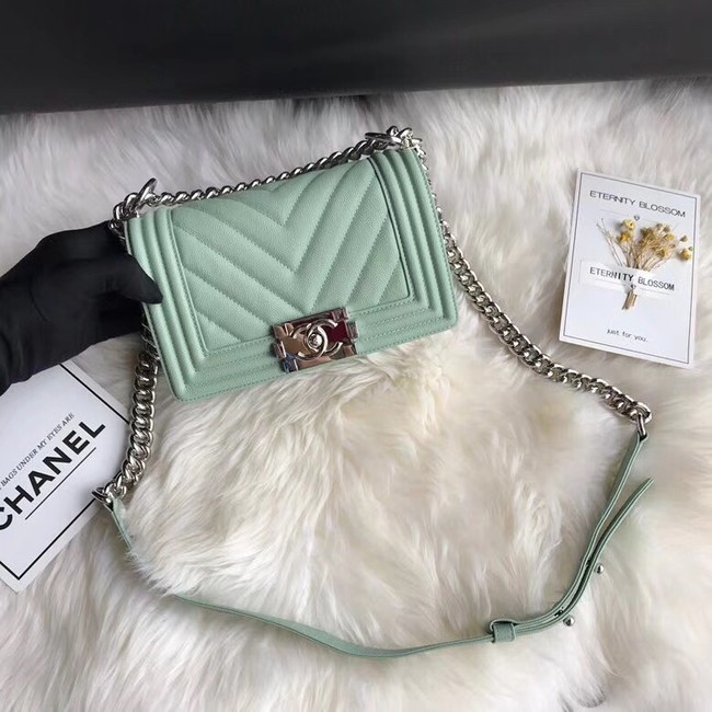 Chanel Leboy Original Caviar leather Shoulder Bag A67085 Light green silver chain