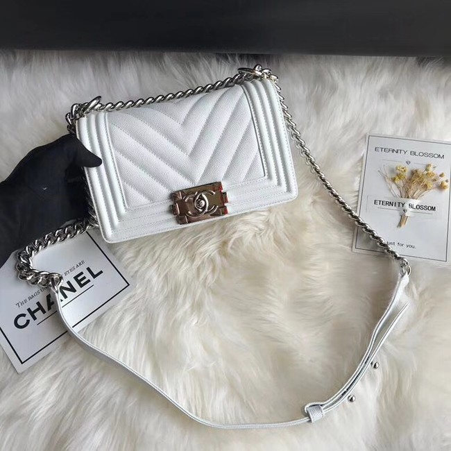 Chanel Leboy Original Caviar leather Shoulder Bag A67085 white silver chain