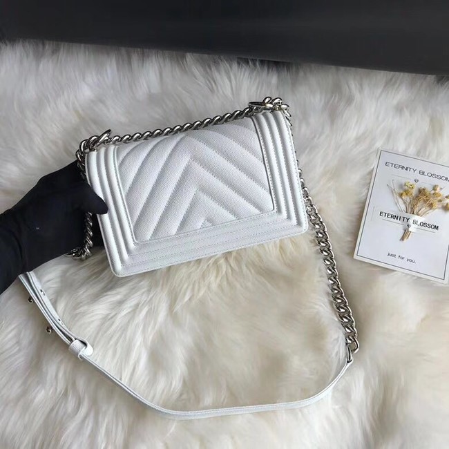 Chanel Leboy Original Caviar leather Shoulder Bag A67085 white silver chain