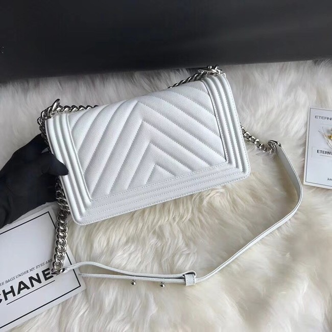 Chanel Leboy Original Caviar leather Shoulder Bag A67086 white silver chain