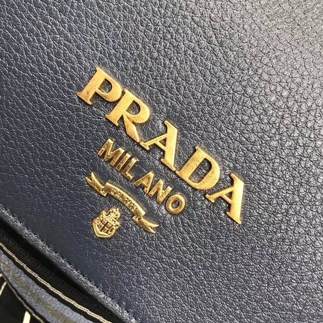 Prada calf leather shoulder bag 1BD102 dark blue