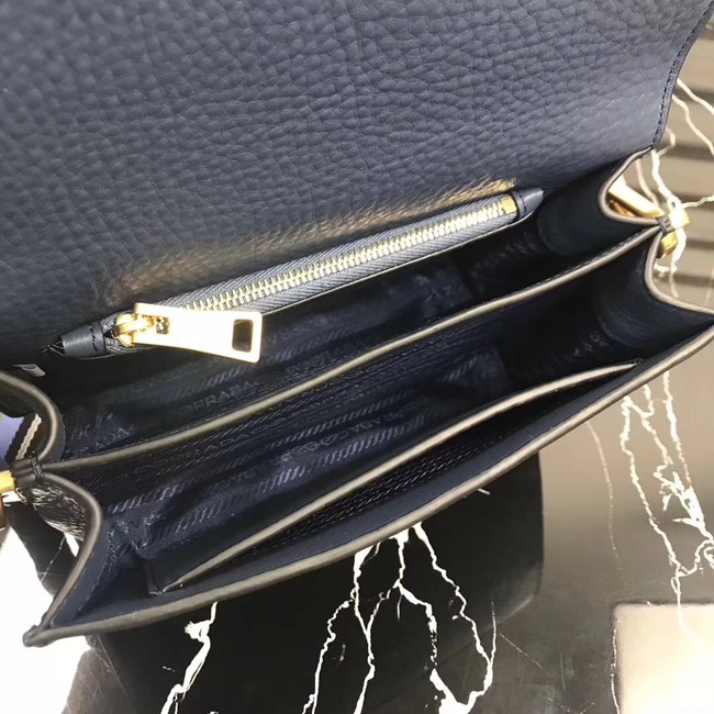 Prada calf leather shoulder bag 1BD102 dark blue