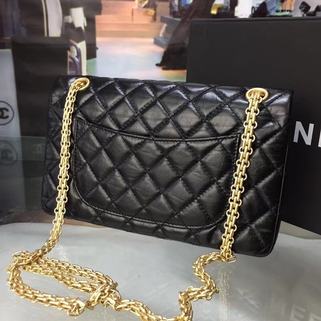 Chanel 2.55 Handbag Aged Calfskin Charms & Gold-Tone Metal A37586 Black