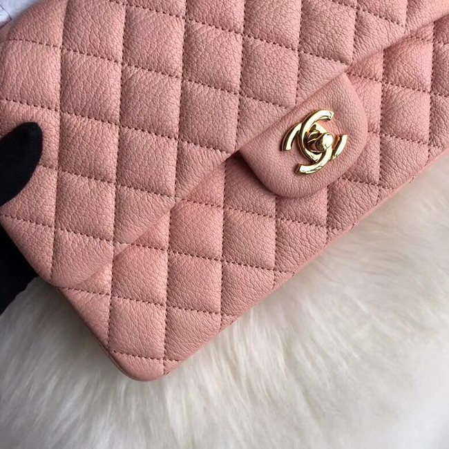 Chanel Flap Shoulder Bag Original Deer leather A1112 pink gold chain