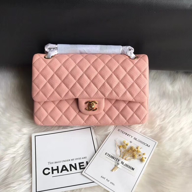 Chanel Flap Shoulder Bag Original Deer leather A1112 pink gold chain