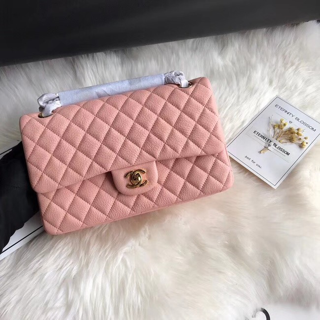 Chanel Flap Shoulder Bag Original Deer leather A1112 pink gold chain