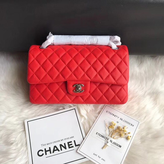 Chanel Flap Shoulder Bag Original Deer leather A1112 red silver chain