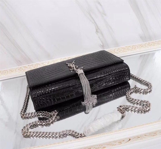 SAINT LAURENT Kate monogram medium crocodile-embossed leather shoulder bag 9288 black